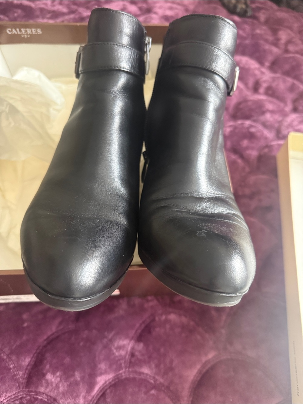 Franco Sarto Black Leather Buckle Ankle Boots - Picture 4 of 7